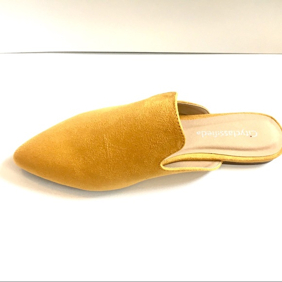 Yellow Faux Suede Mules - Rounded Toe - Picture 4 of 8